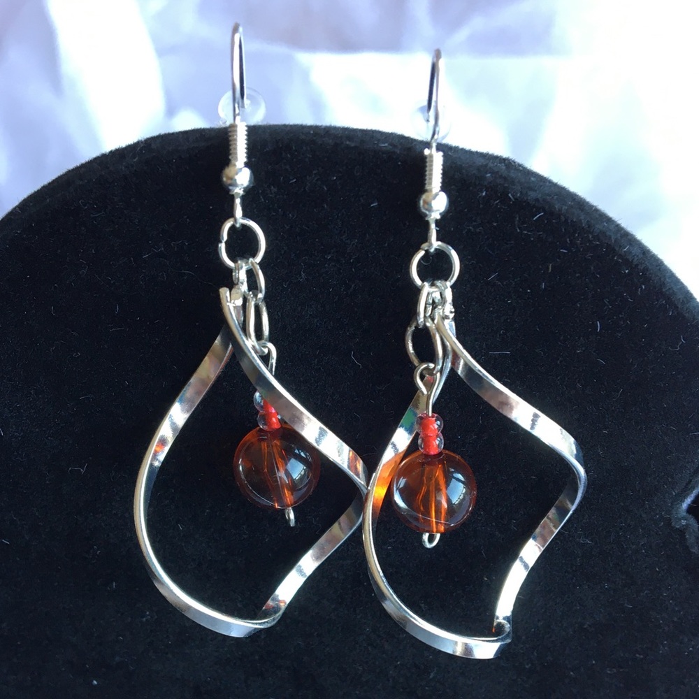 With A Twist Silver & Amber Handcrafted Earrings
